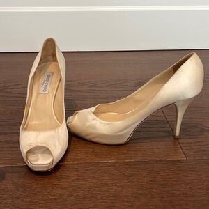 JIMMY Choo Women’s Cream Satin Peep Toe Pumps Size 41 / 11